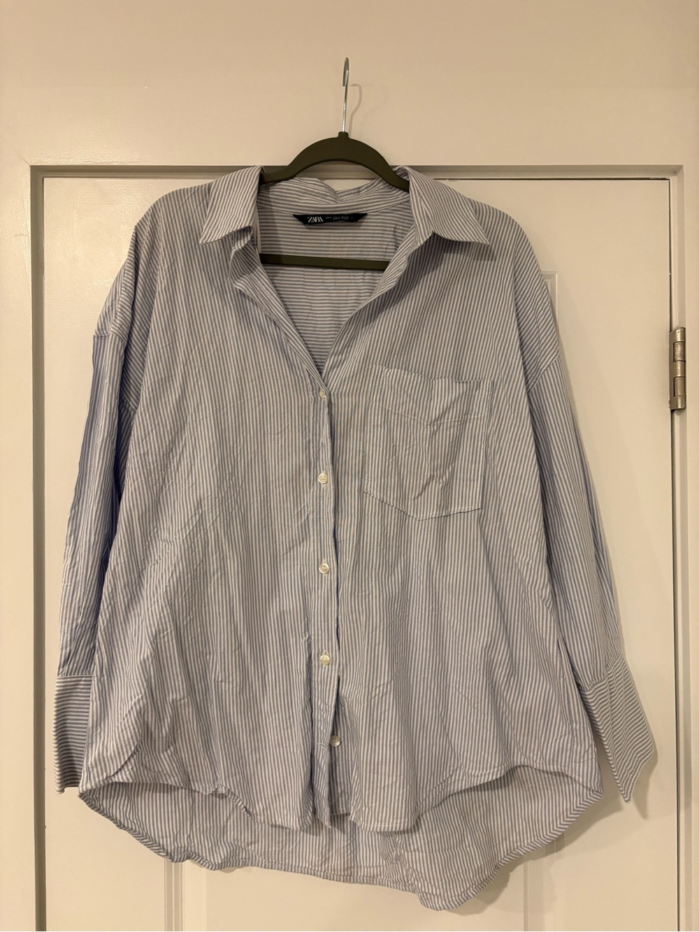 Zara Light Blue & White Thin-Stripe Casual Button-Down Shirt
